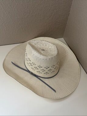 Twister Cream Straw Cowboy Hat with Gray Band NEW 7 Shaped Western